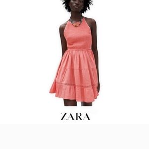 Womens Zara Cotton Blend Soft Coral Orange Tank Sleeveless Dress Size Small S